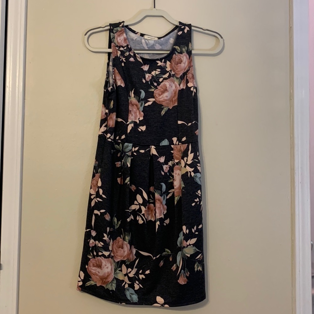 Navy Blue Floral Mini Dress With Pockets! - Picture 3 of 5